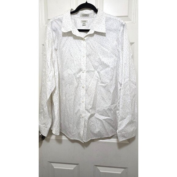L.L.Bean Women's Wrinkle-Free Button-Up Shirt 2X White Polka Dot Print Long Slee - Picture 2 of 7